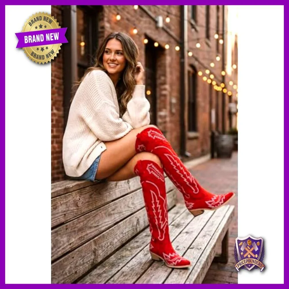 Western Cowgirl Boots Over the Knee Wide Calf Plus Size Mid Heel